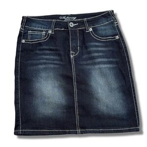 Subway Dark Wash Denim Pencil Skirt | Size 27 | Y2K Contrast Stitch Streetwear